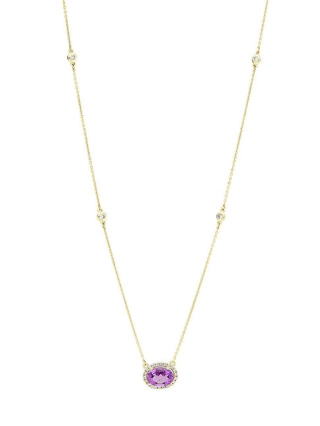 Womens 14K Yellow Gold, Amethyst & 0.27 TCW Diamond Halo Pendant Necklace Product Image