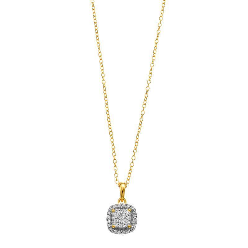 Sterling Silver 1/4 Carat T.W. Diamond Cushion Halo Pendant Necklace, Womens Gold Tone Product Image