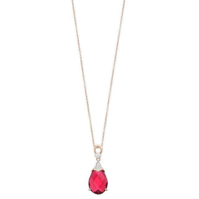 18k Rose Gold Over Silver Red & Clear Cubic Zirconia Teardrop Necklace, Womens Rose Gold Tone Product Image