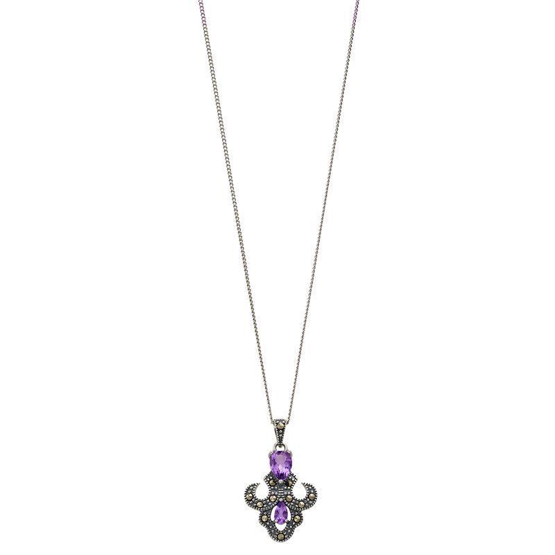 Tori Hill Sterling Silver Amethyst & Marcasite Fleur De Lis Pendant Necklace, Womens Product Image