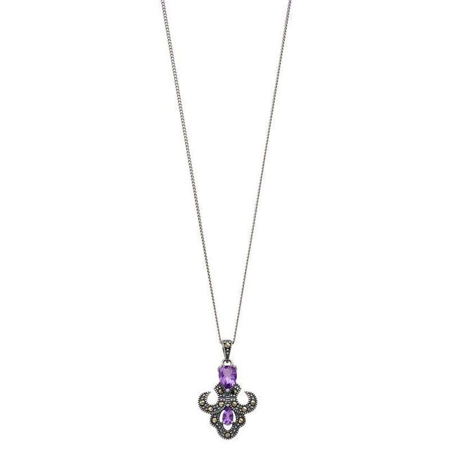 Tori Hill Sterling Silver Amethyst & Marcasite Fleur De Lis Pendant Necklace, Womens Product Image