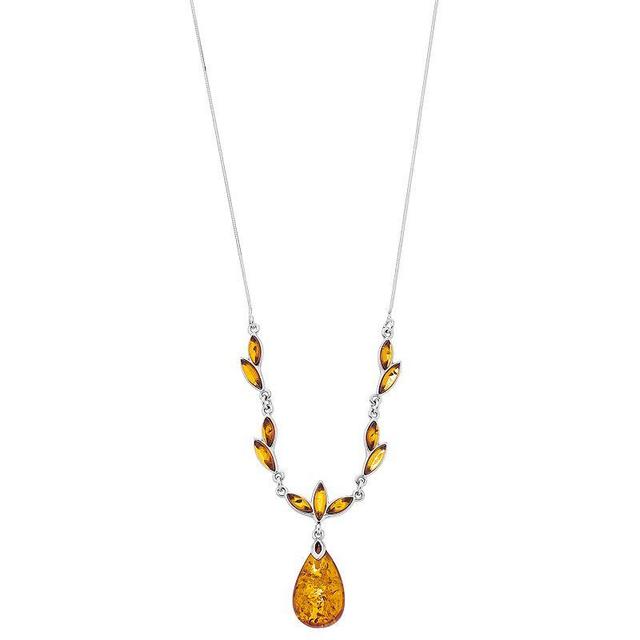 Platinum Over Silver Amber Teardrop Pendant Necklace, Womens, Sterling Product Image