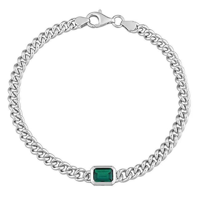 Stella Grace Sterling Silver Octagon Lab-Created Emerald Curb Link Chain Bracelet, Womens Product Image