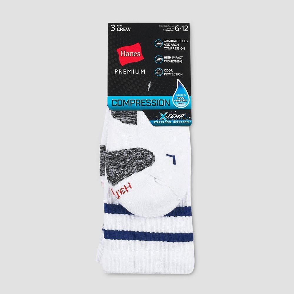 Hanes X-Temp Mens Compression Crew Socks, 3-Pairs Black 6-12 Product Image