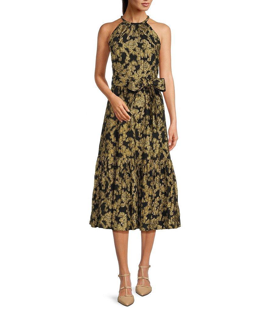 Alex Marie Petite Size Jasmine Halter Neck Lurex Jacquard Sleeveless Midi Dress product image