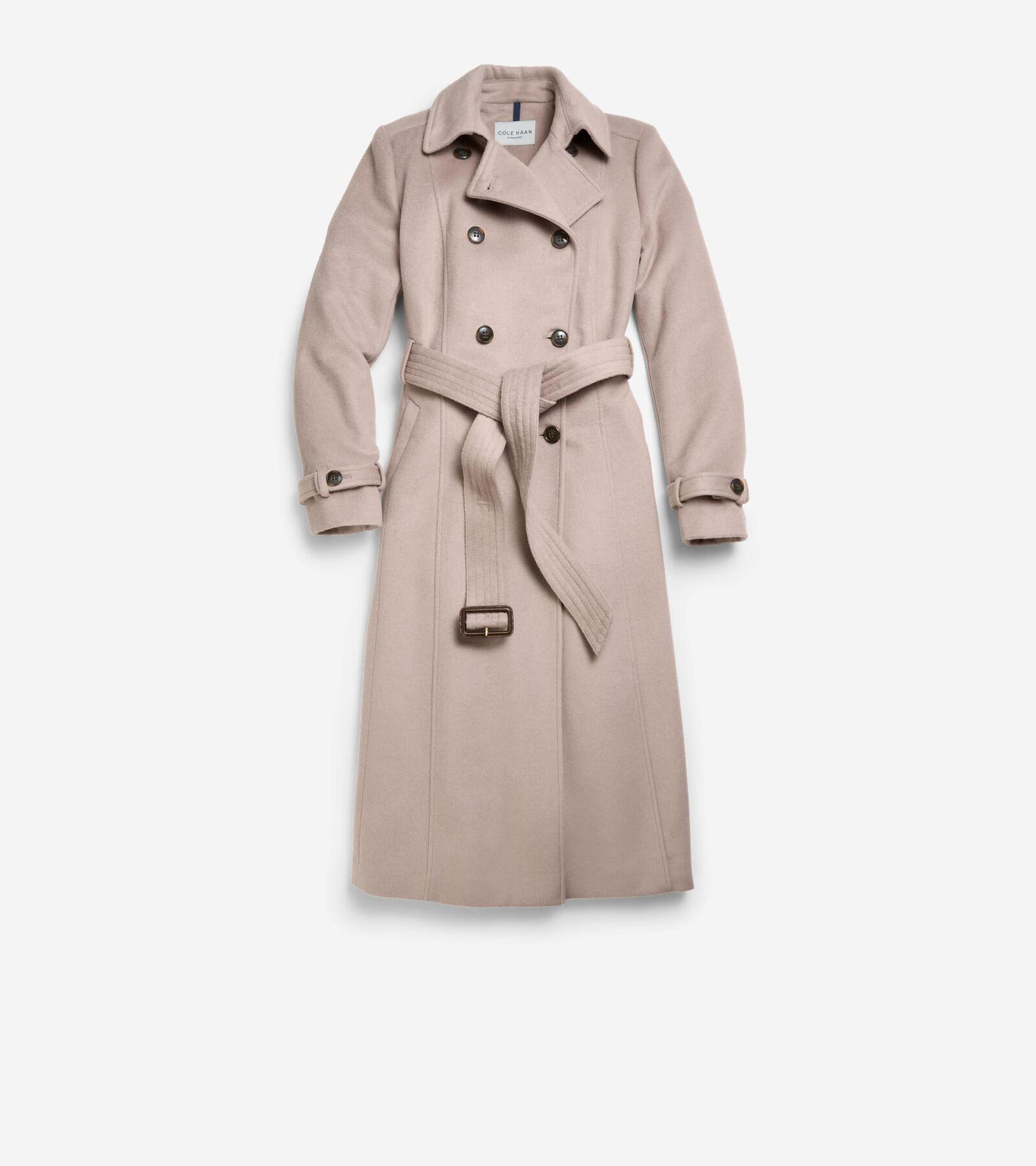 Cole Haan Womens 45 Slick Wool Flared Trench Coat - Beige Size 12 product image