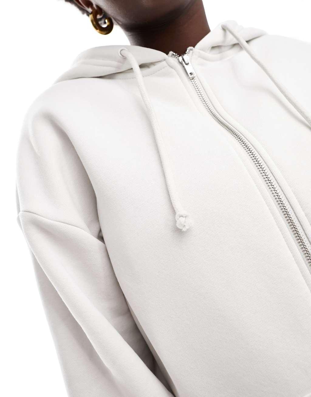 Cotton On relaxed zip front hoodie in vintage white  Product Image