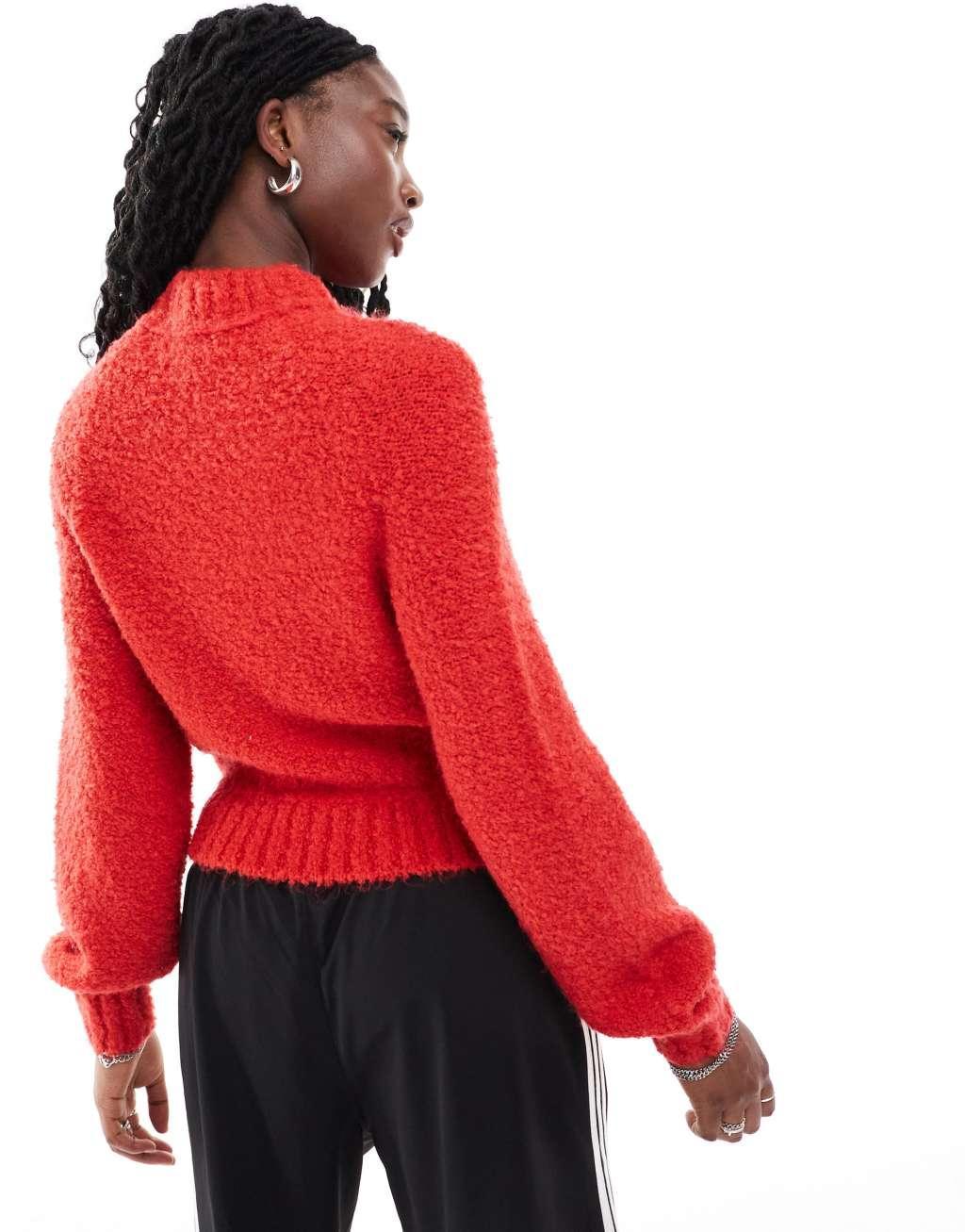 Glamorous chunky knit boxy crop sweater in red Product Image