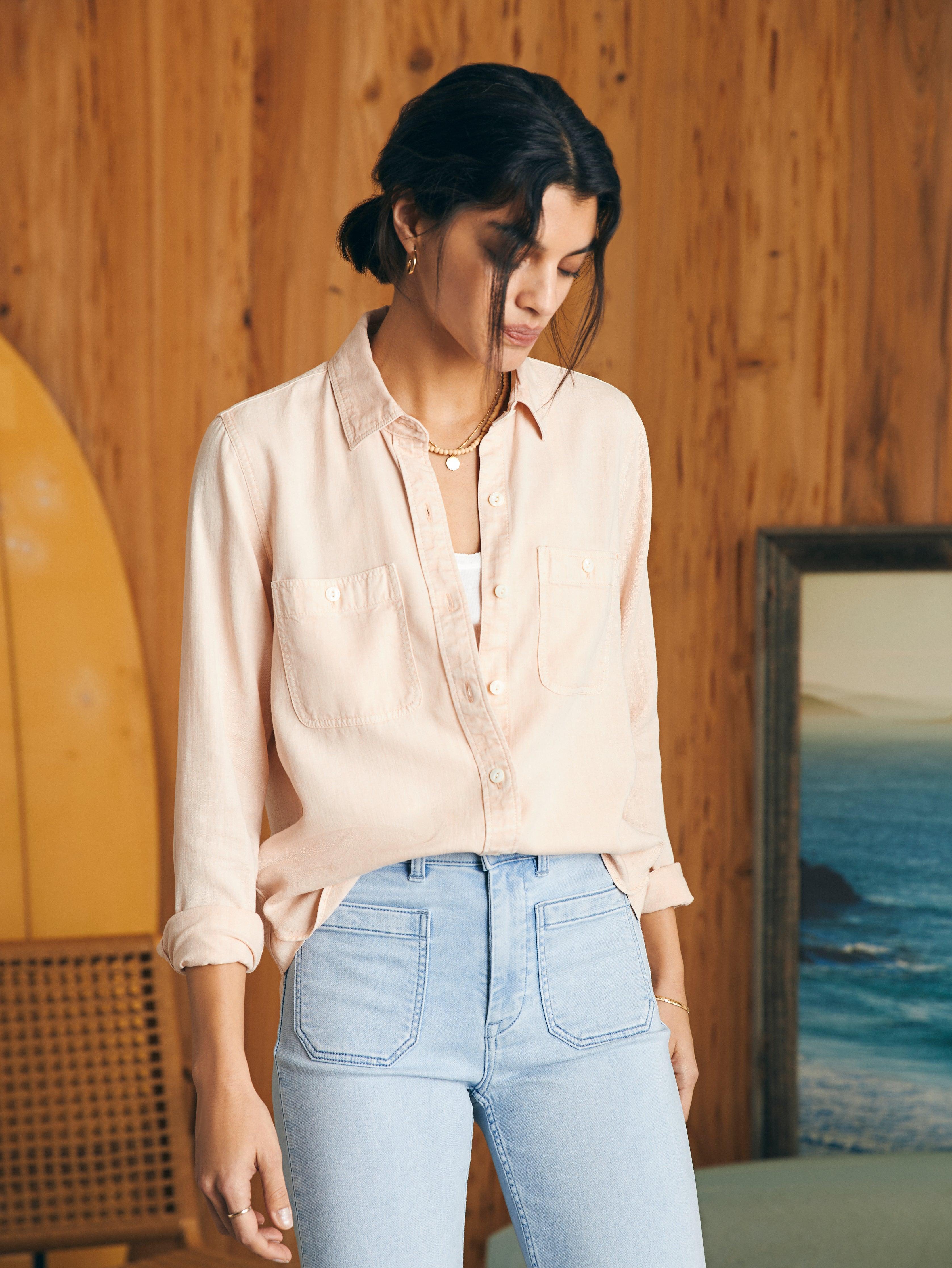 Tried & True Chambray Shirt - Peach Whip Female Product Image