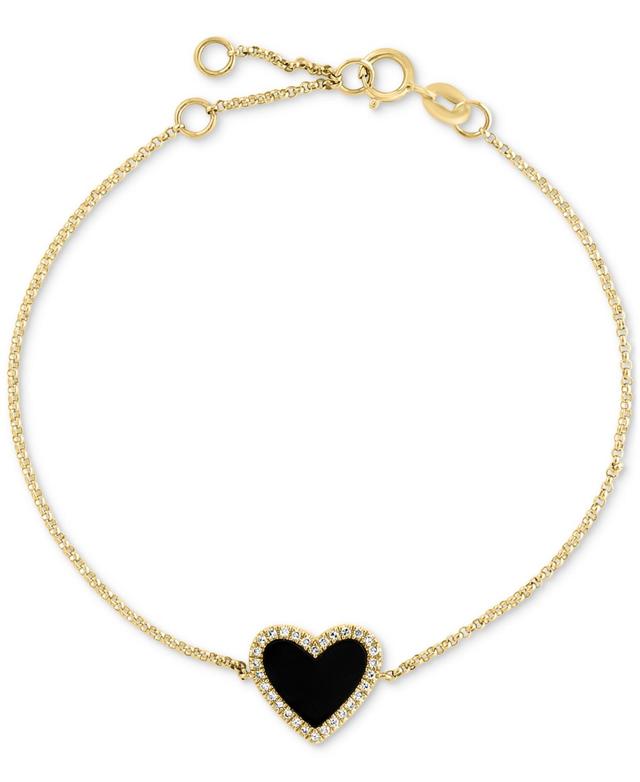 Effy Onyx & Diamond (1/10 ct. t.w.) Heart Halo Bracelet in 14k Gold Product Image