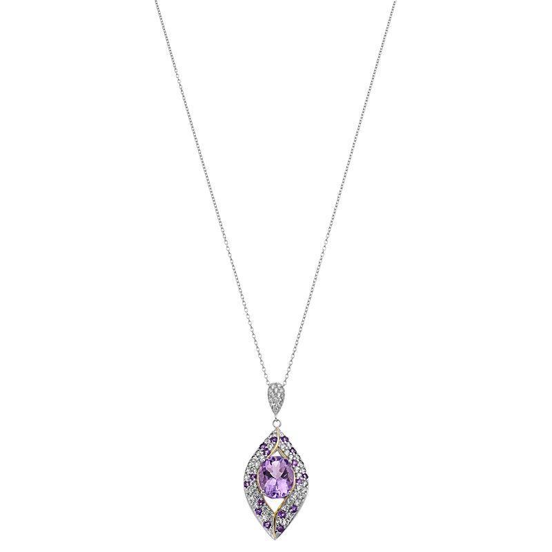 Sterling Silver Amethyst & White Zircon Pendant Necklace, Womens Product Image