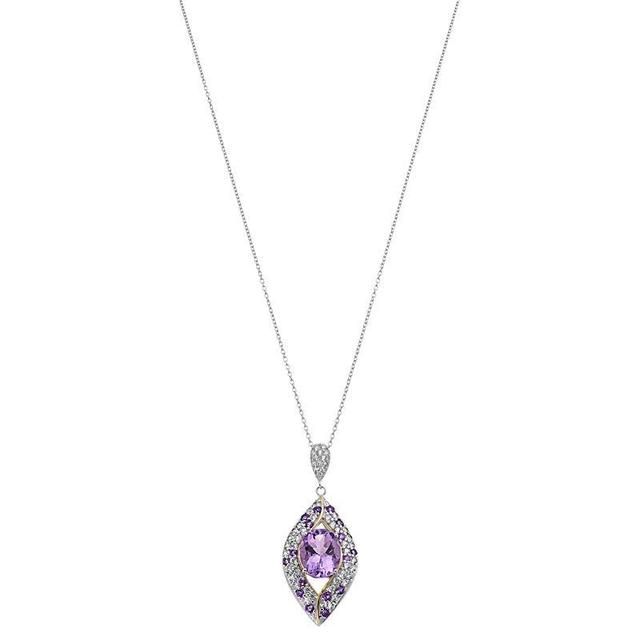 Sterling Silver Amethyst & White Zircon Pendant Necklace, Womens Product Image