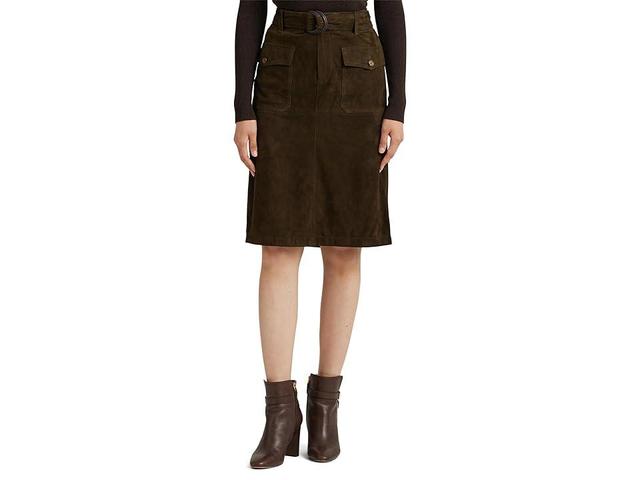 Lauren Ralph Lauren Belted Goat Suede Pencil Skirt Product Image