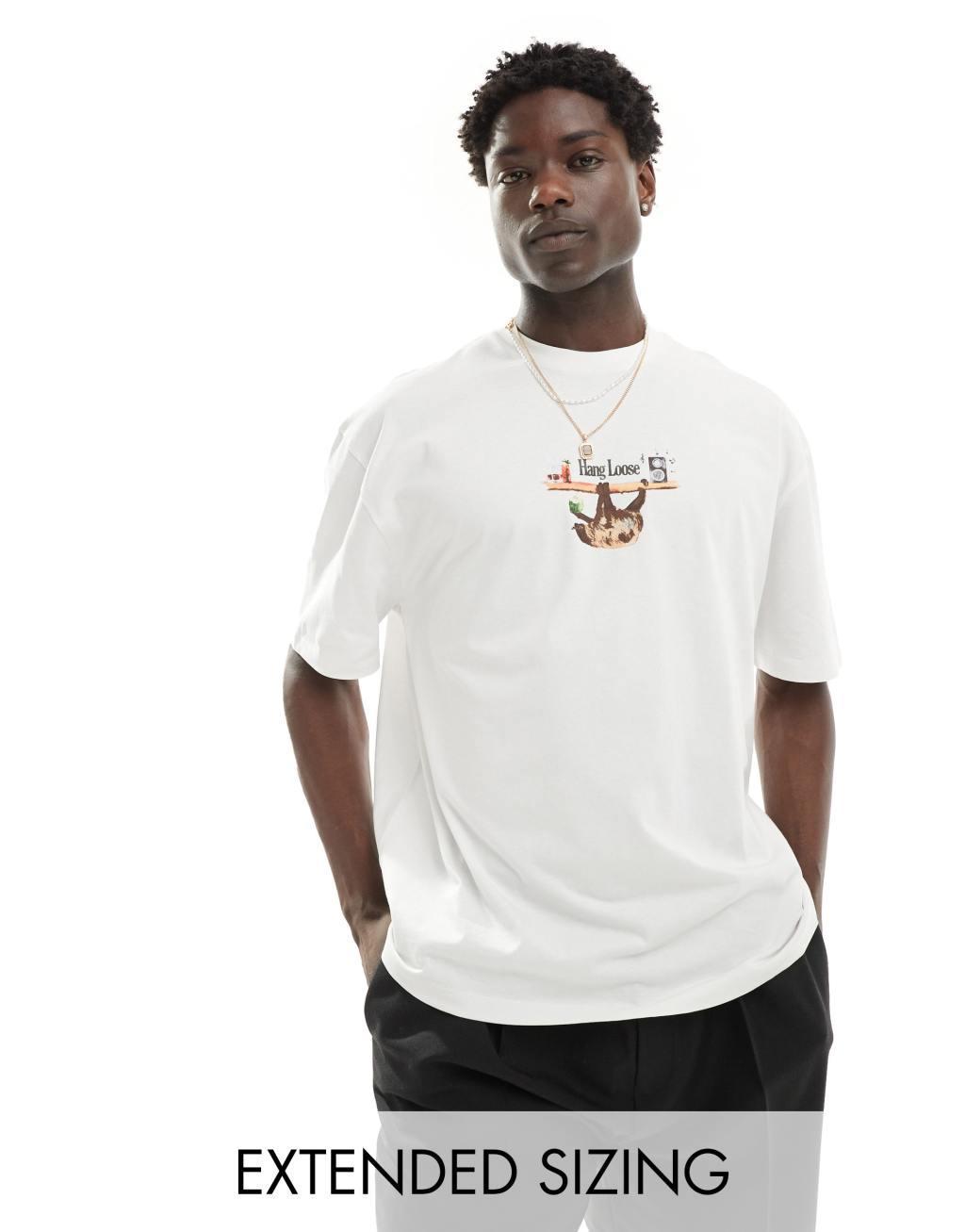 ASOS DESIGN oversized t-shirt in white with sloth front print Product Image