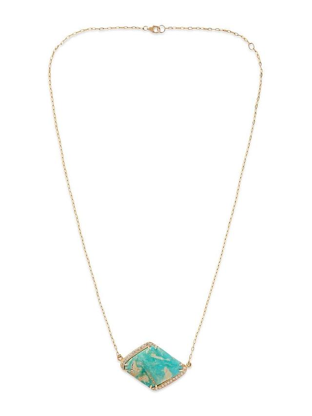 Womens Mona Lisa 14K Yellow Gold, Turquoise & 0.325 TCW Diamond Asymmetric Pendant Necklace Product Image