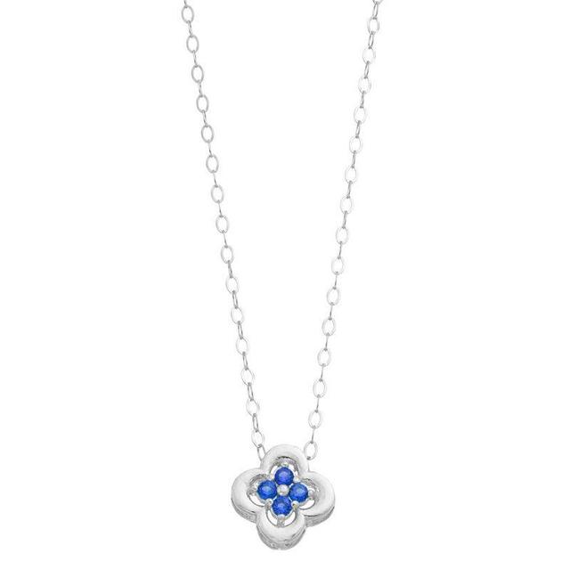 Aleure Precioso Sterling Silver Lab-Created Gemstone Clover Pendant Necklace, Womens Blue Product Image