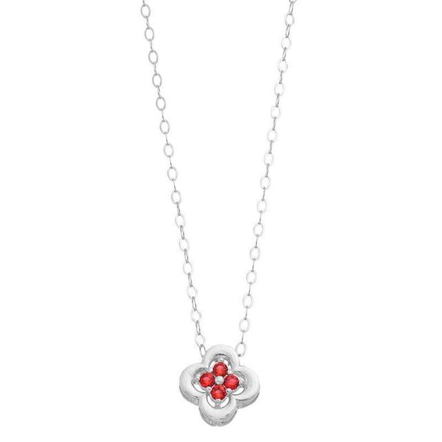 Aleure Precioso Sterling Silver Lab-Created Gemstone Clover Pendant Necklace, Womens Sterling Silver Red Product Image