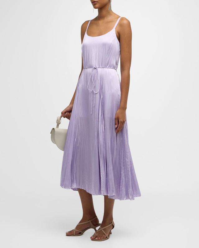 Pleated Crushed Satin Midi Slip Dress Product Image