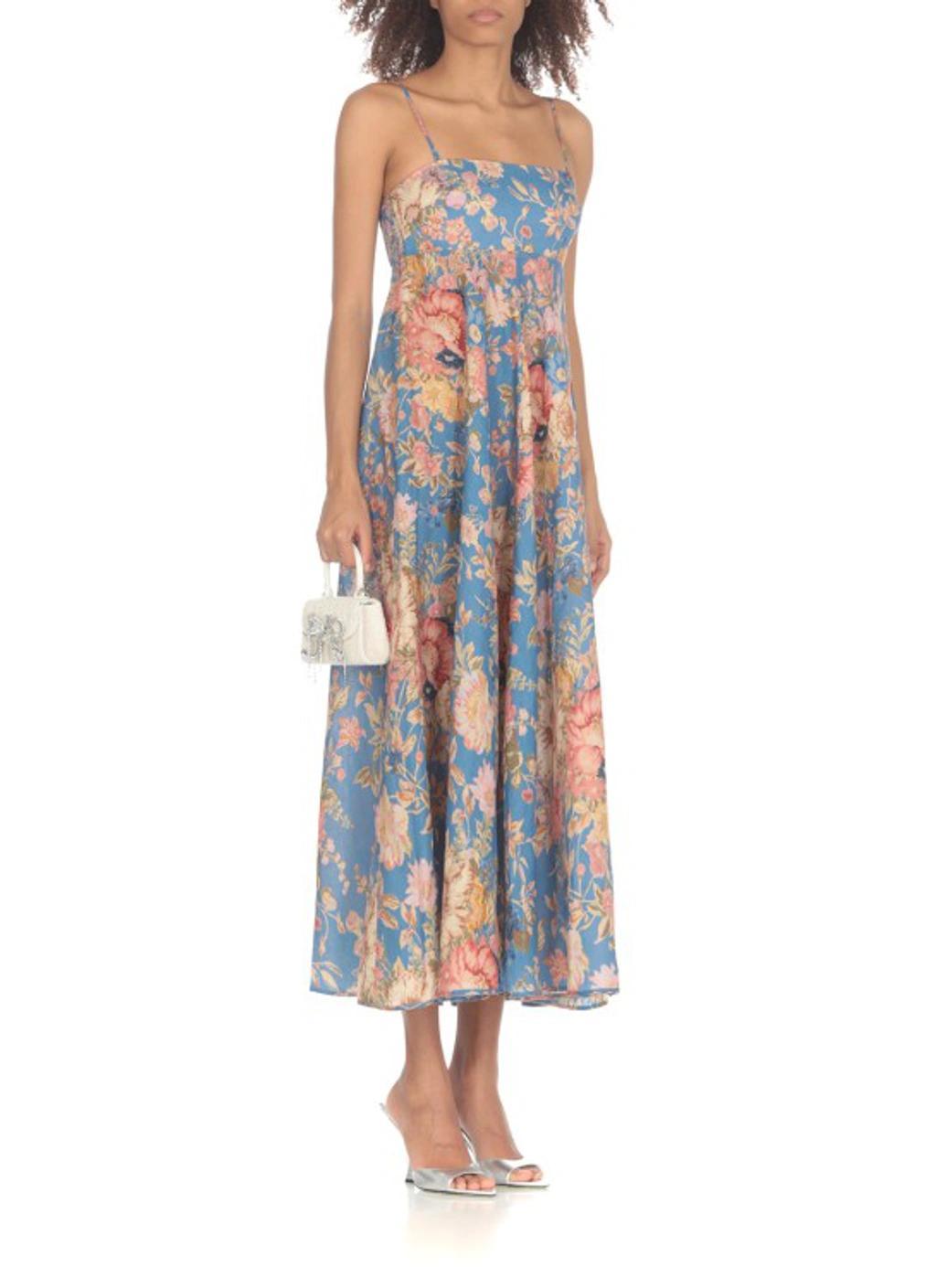 Floral Printed Strapless Dress In Blue Product Image