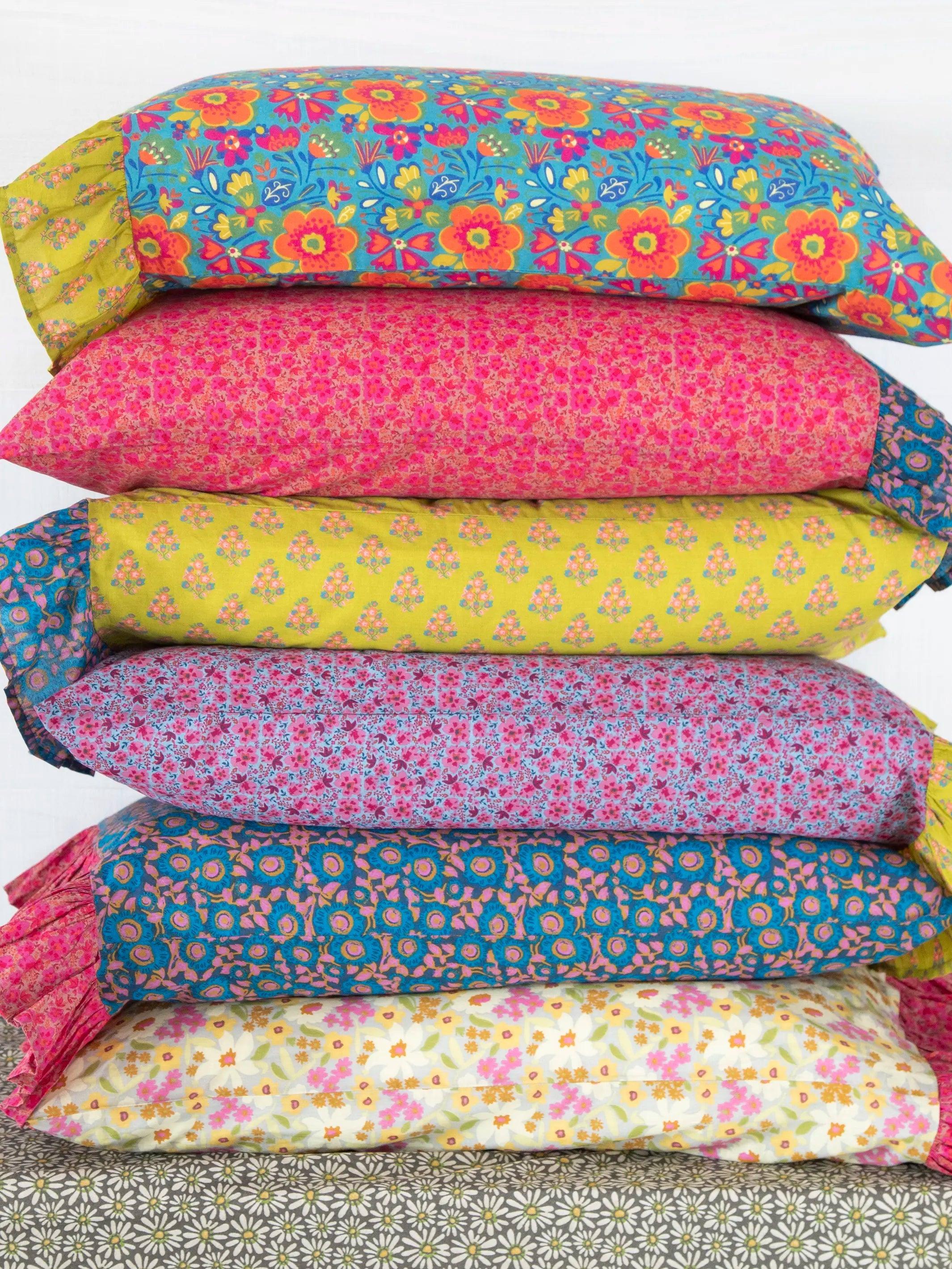 Mix & Match Soft Cotton Pillowcase, Single - Blue Marlow Green Maia Ruffle Product Image