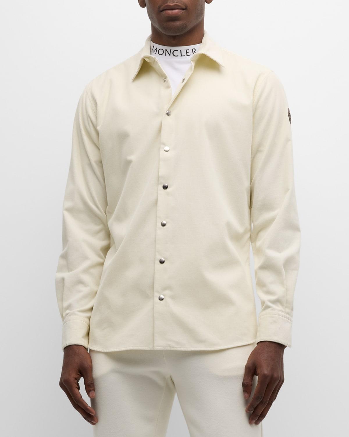 Moncler Leather Logo Patch Corduroy Snap-Up Shirt Product Image