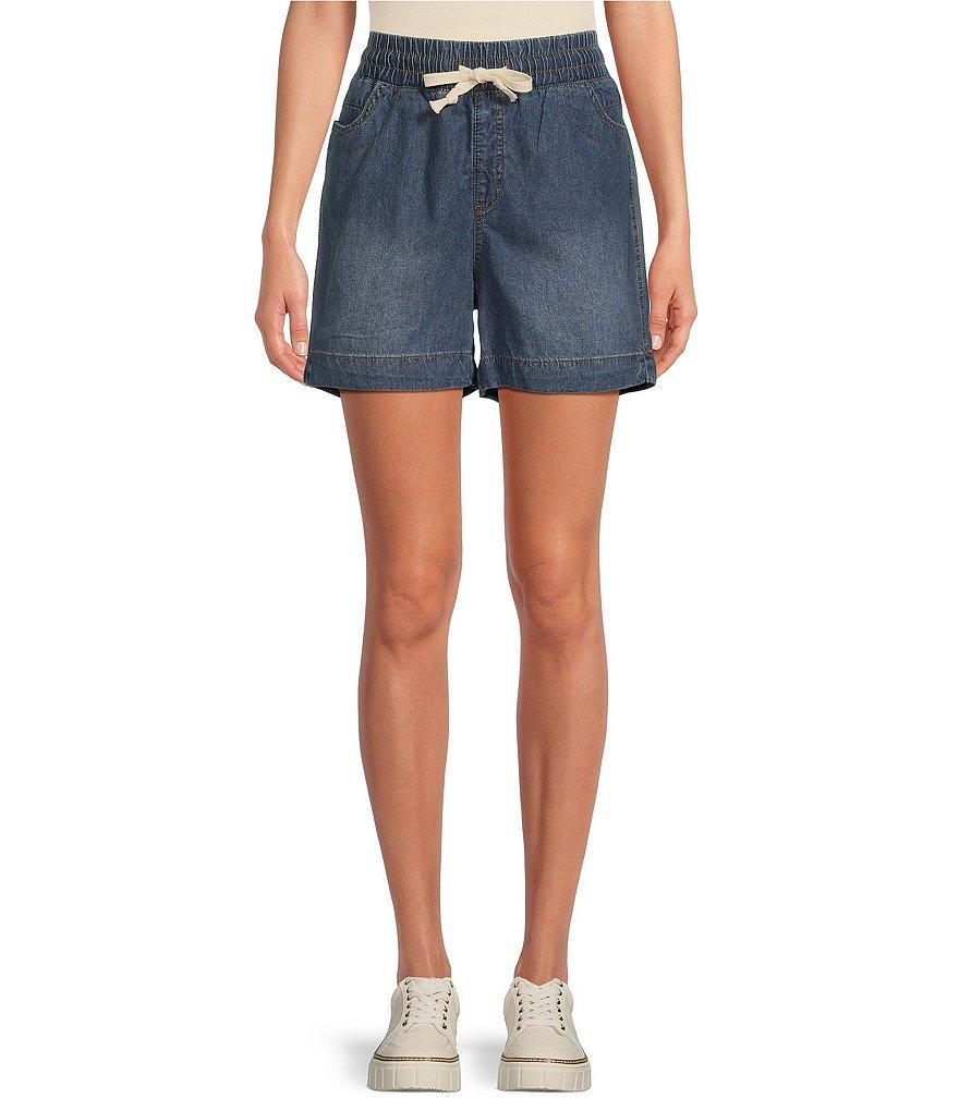 Westbound Petite Size Soft Denim High Rise Pull-On Drawstring 5 Pocket Shorts Product Image