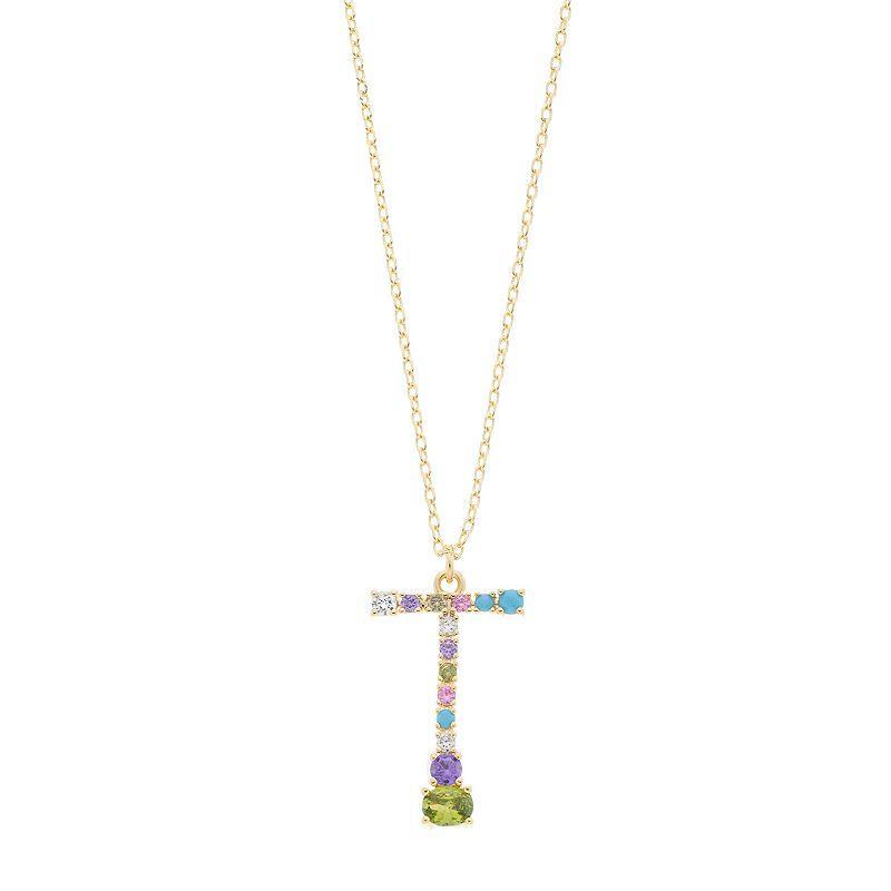 City Luxe Gold Tone Cubic Zirconia Initial Pendant Necklace, Womens, Multicolor Product Image