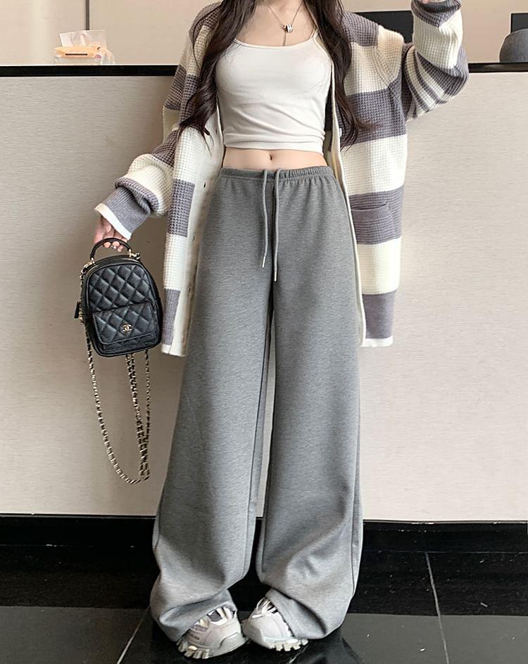 High Waist Plain Wide Leg Sweatpants Product Image