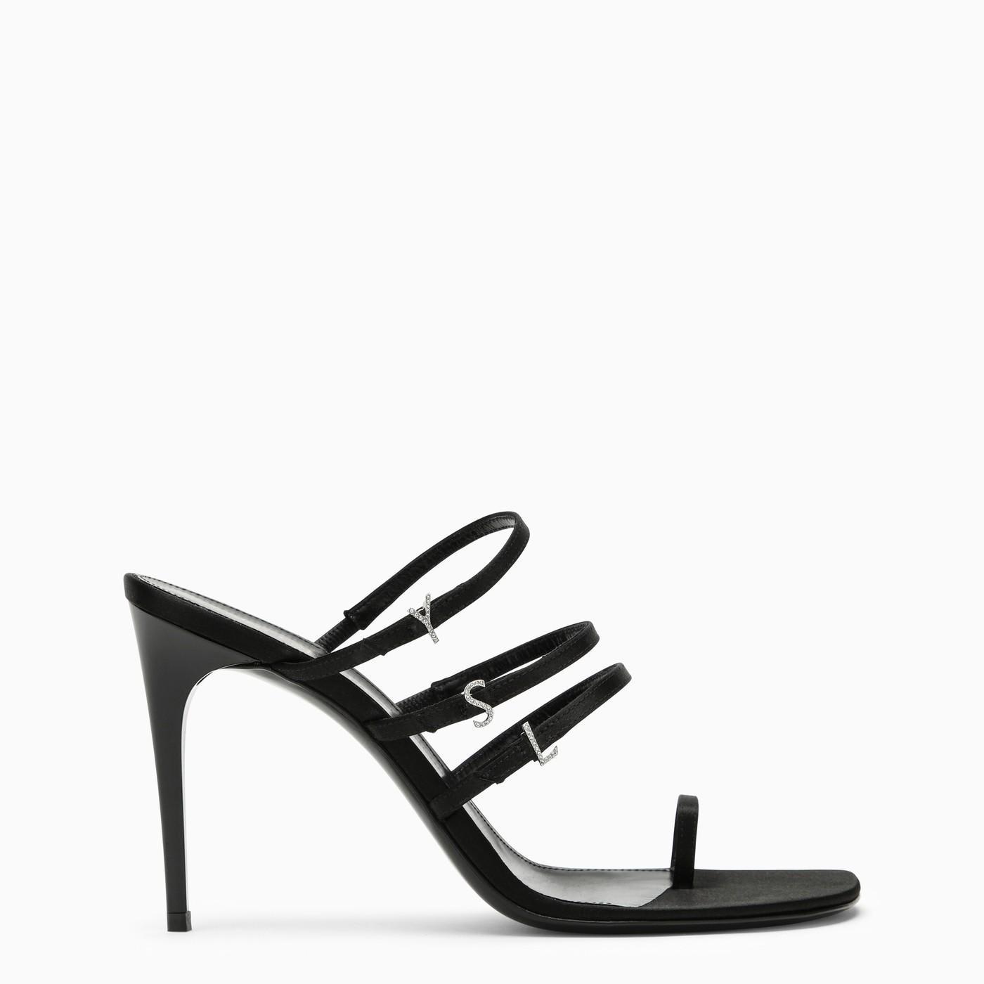 SAINT LAURENT Black Silk And Leather Sandal Product Image