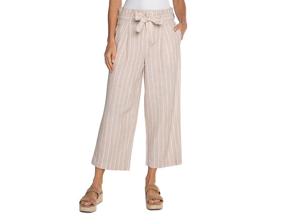 Liverpool Los Angeles Pleated Crop Mid Rise Trouser with Self Belt (Tan With Yarn Dyed Stripe) Women's Dress Pants Product Image