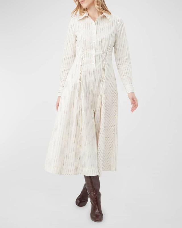 Omari Striped Lace-Up Midi Shirtdress Product Image