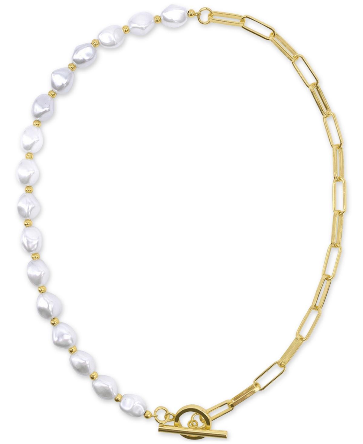 Adornia 14k Gold-Plated Imitation Pearl & Paperclip Chain 17 Toggle Necklace Product Image