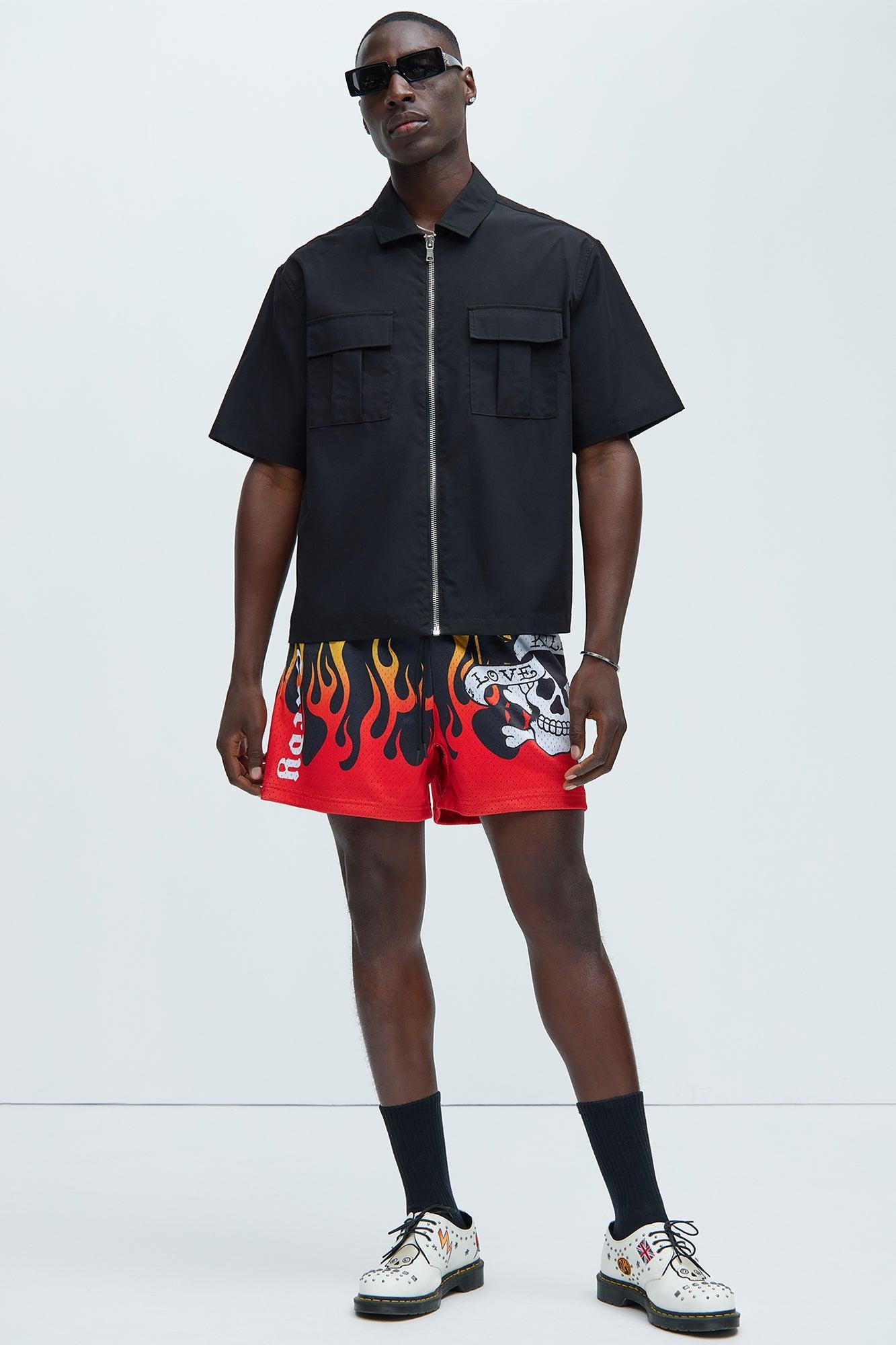 Ed Hardy Fire Skulls Mesh Shorts - Black Product Image