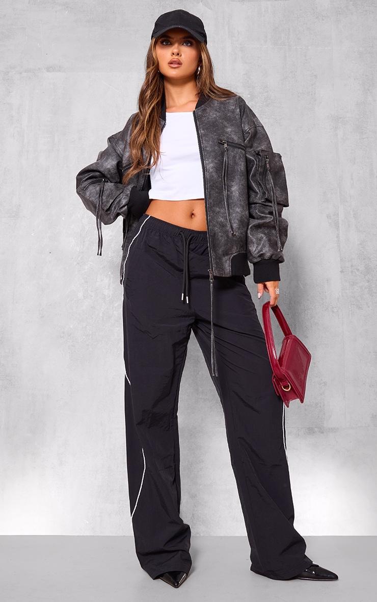 Black Shell Side Stripe Track Pants Product Image