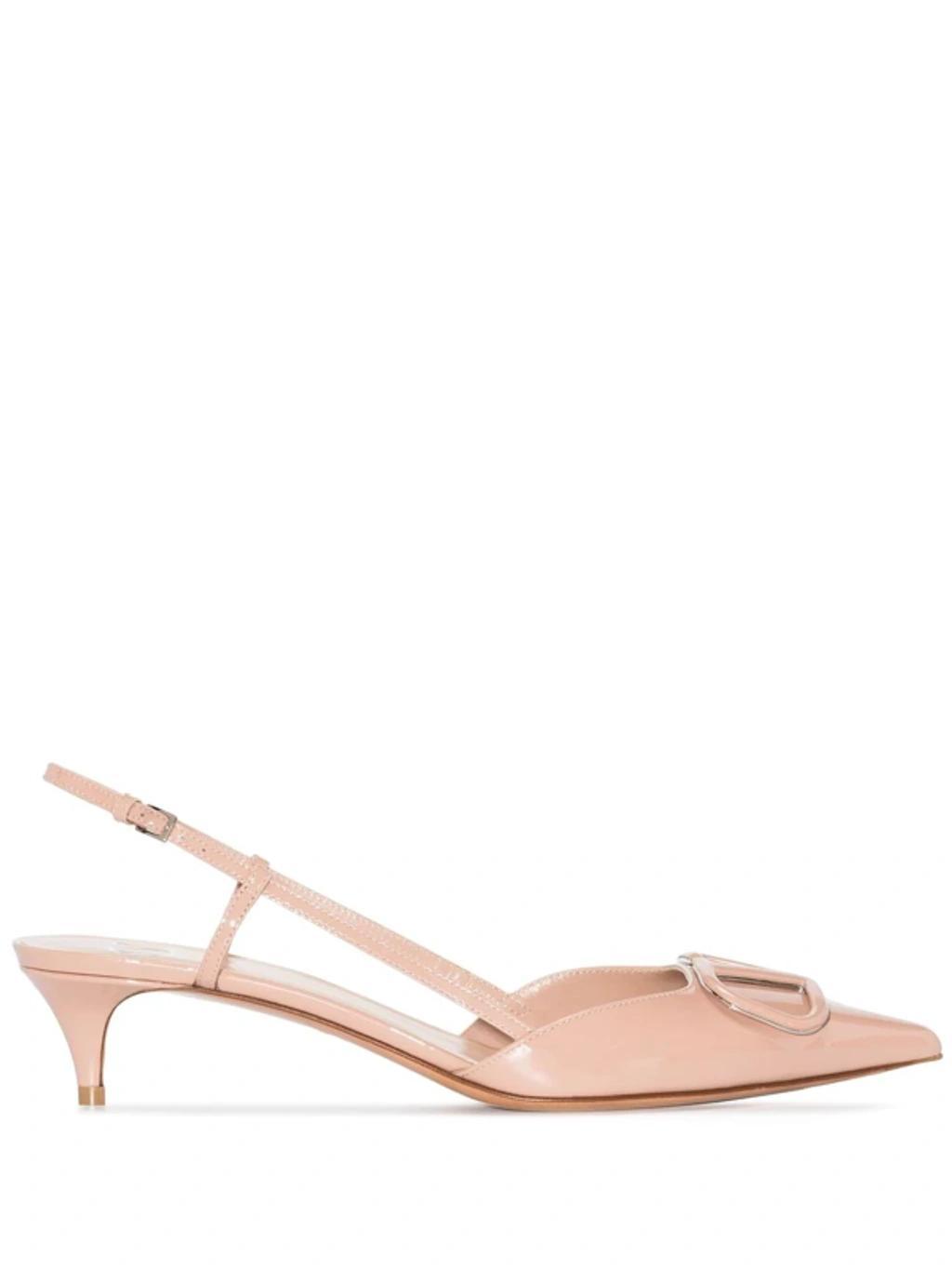 VALENTINO GARAVANI Pink Vlogo Signature 40 Patent Leather Slingback Pumps Product Image