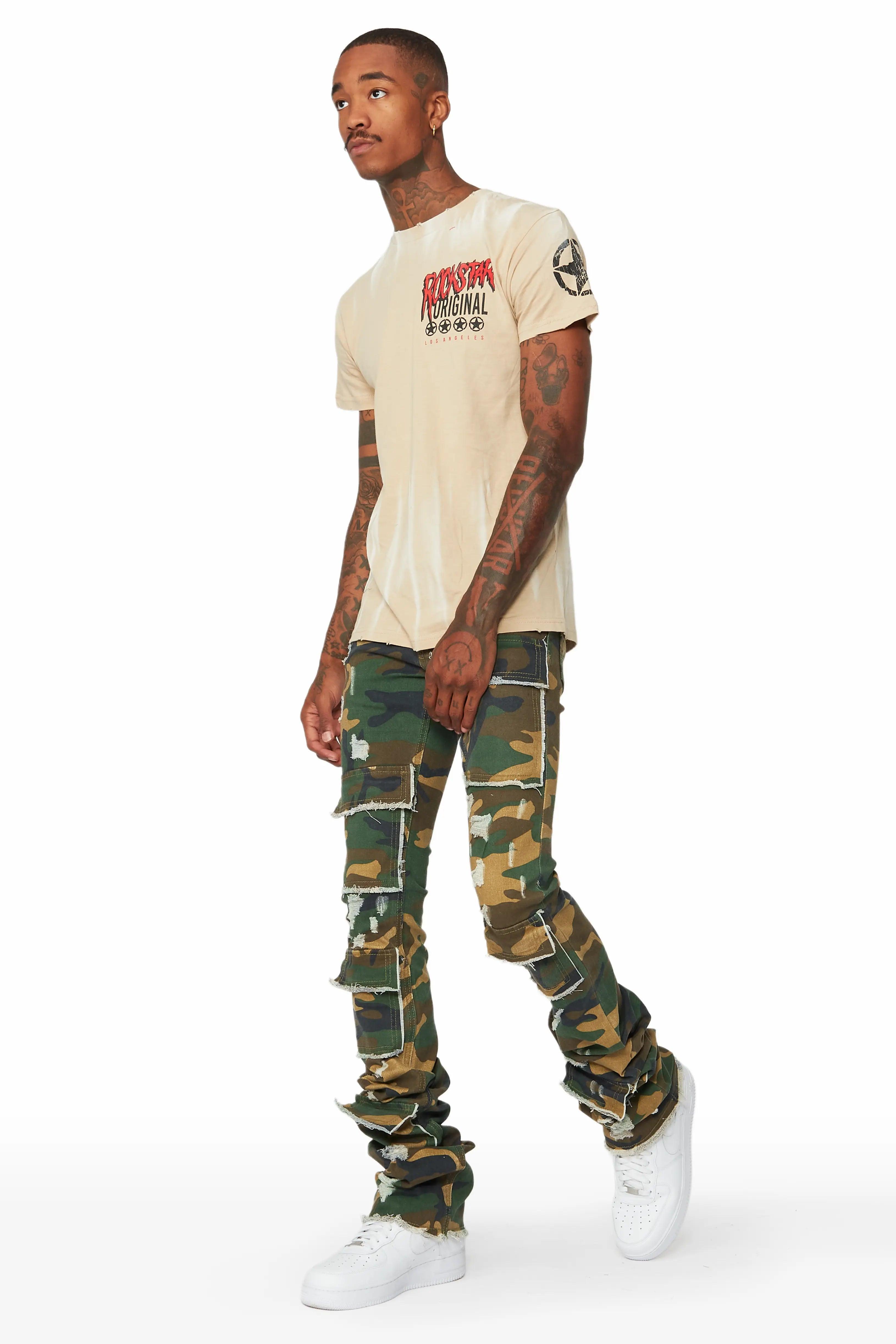 Petrus Camo Super Stacked Flare Jean Male Product Image