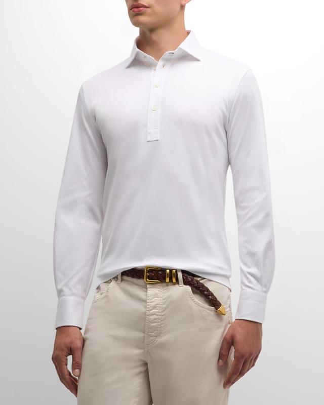 Mens Cotton Jersey Long Sleeve Polo with Shirt Style Collar Product Image