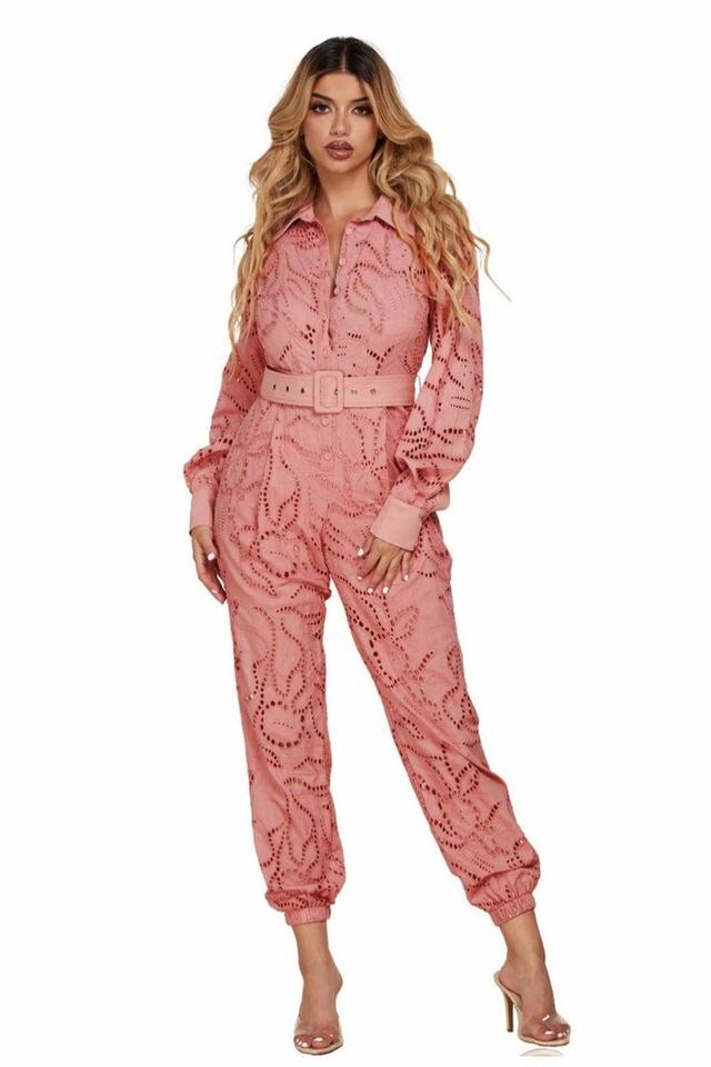 Collared Eyelet Jumpsuit Product Image