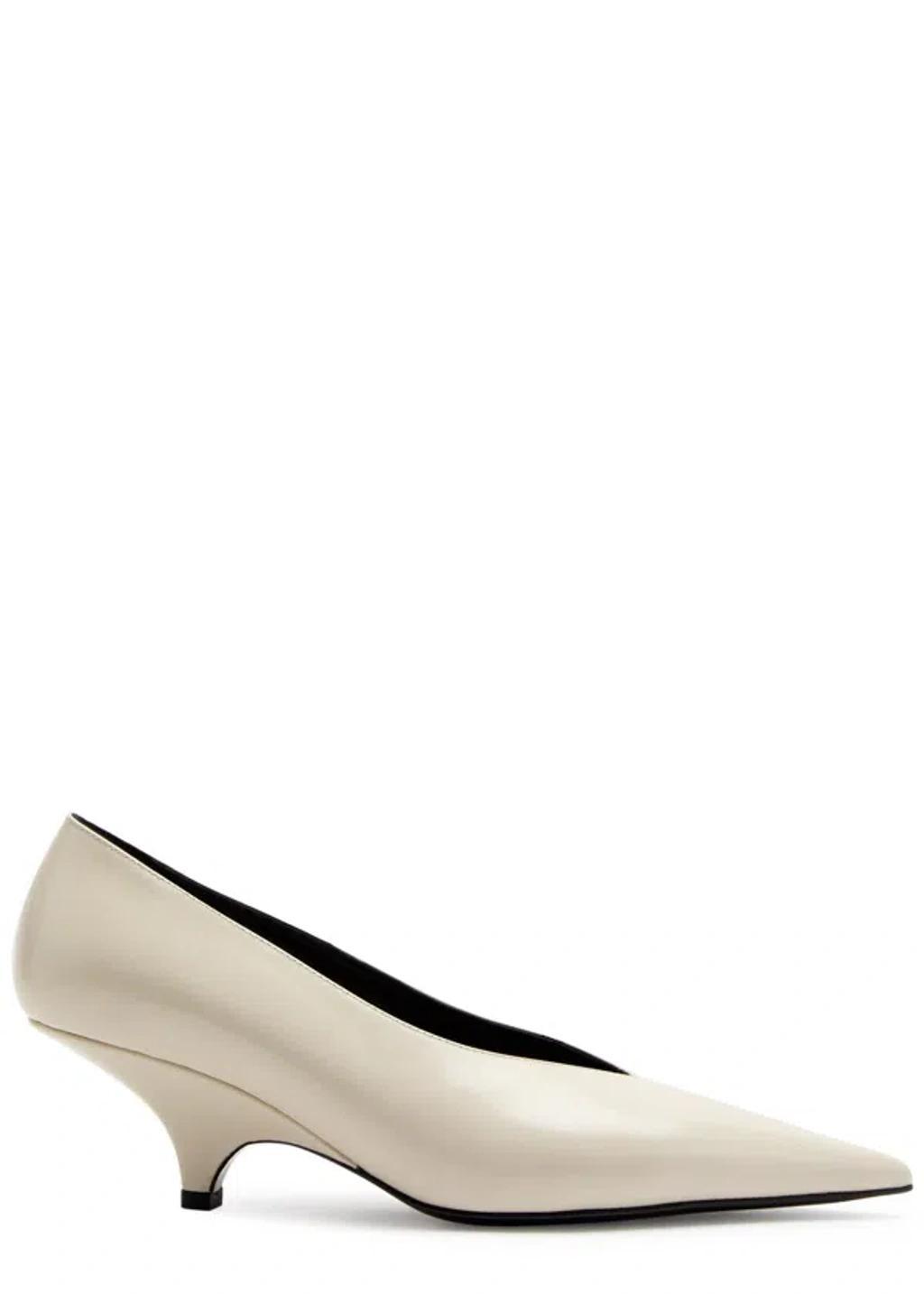 55mm The Wedge-heel Leather Pumps In Cream product image