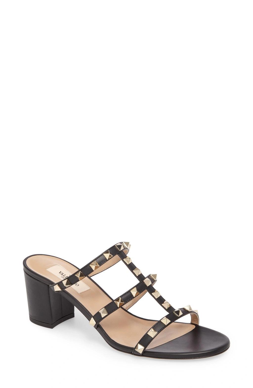 Rockstud Leather Sandals In Black Product Image