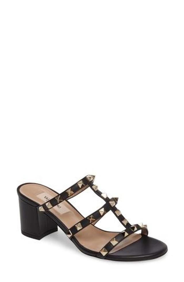 Rockstud Leather Sandals In Black Product Image