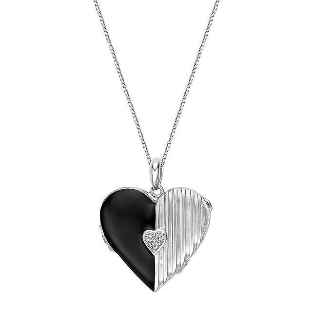 Gemminded Sterling Silver Lab-Created White Sapphire Enamel Heart Locket Pendant Necklace, Womens Product Image