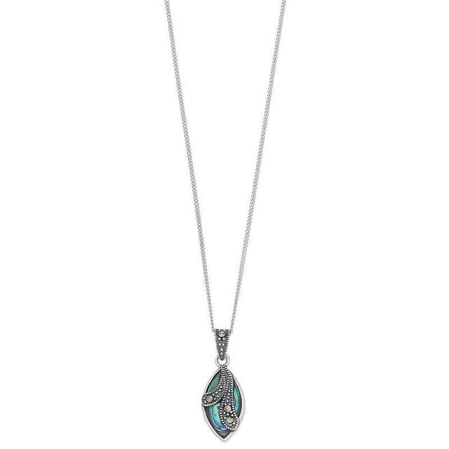 Tori Hill Sterling Silver Marcasite & Abalone Marquise Pendant, Womens Product Image