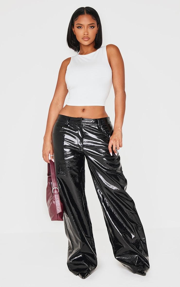 Shape Black Faux Leather Textured Wide Leg Pants Product Image