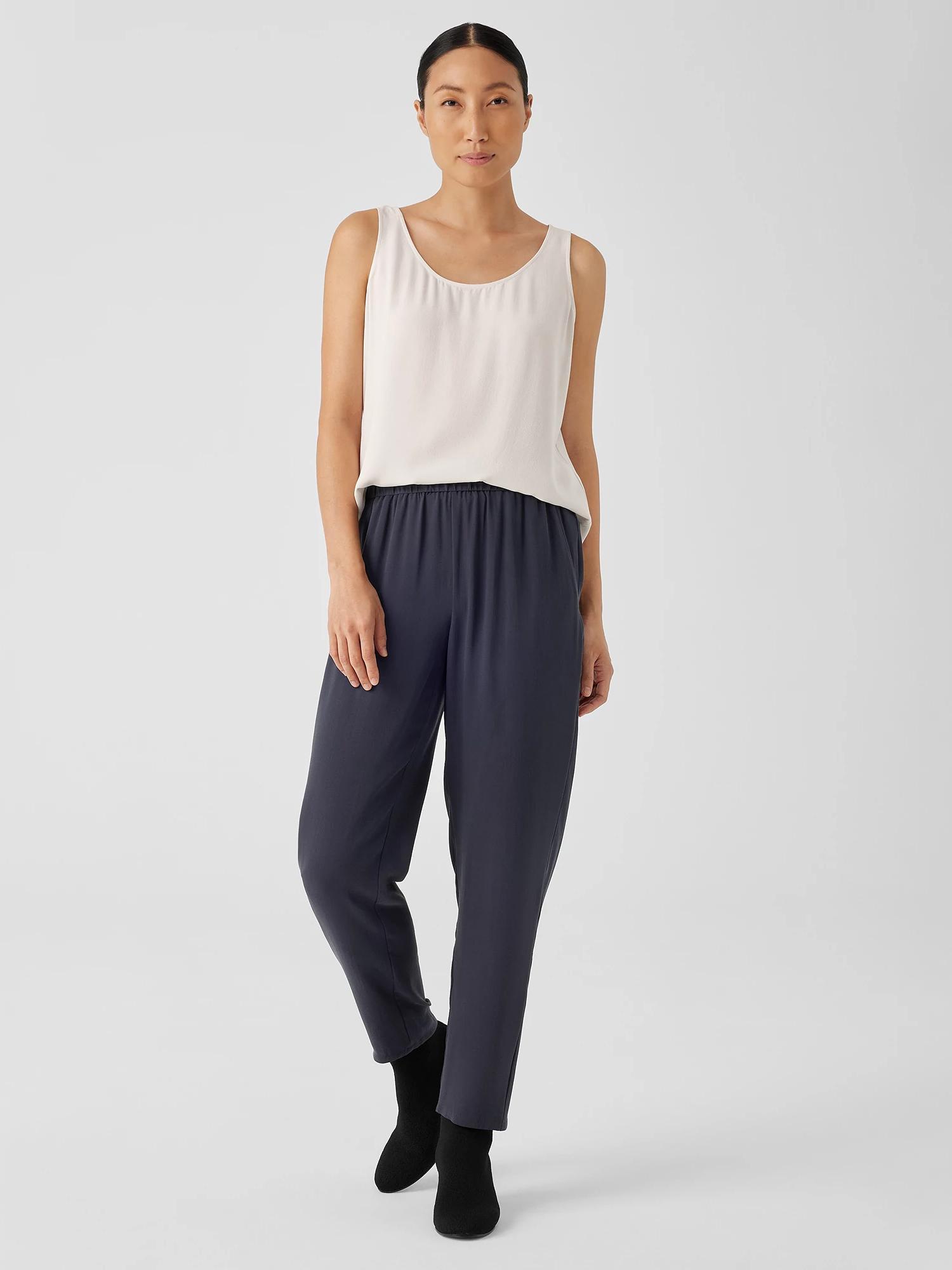 EILEEN FISHER Silk Georgette Crepe Tapered Pantfemale Product Image