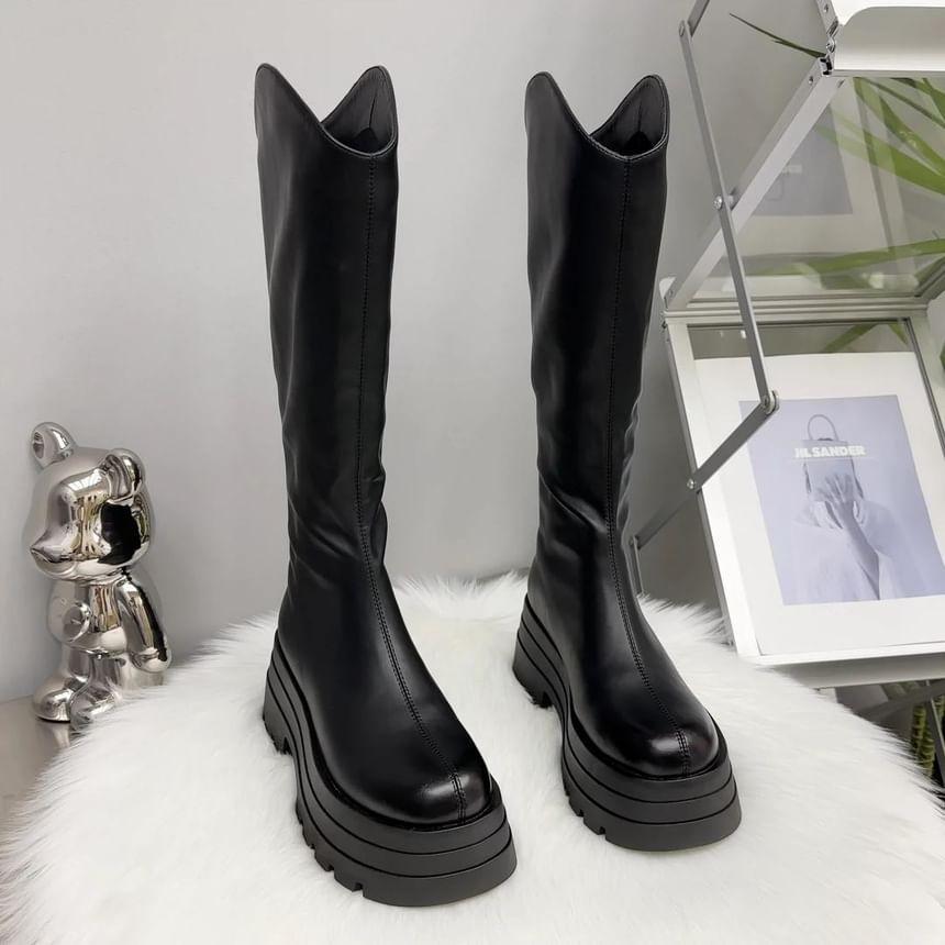 Faux Leather Platform Tall Boots Product Image