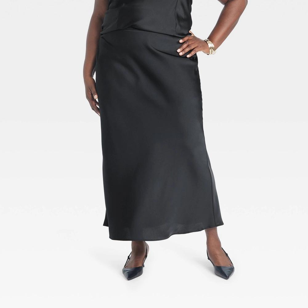 Womens Maxi Slip Skirt - A New Day Black 3X product image