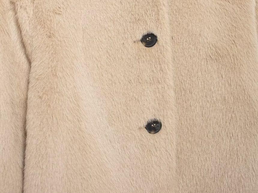 Round Neck Plain Fluffy Crop Button Jacket Product Image