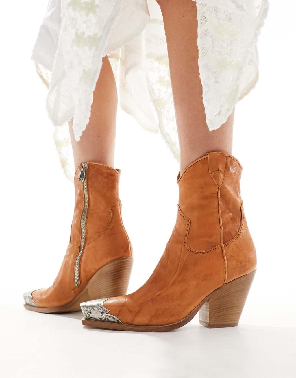 Free People brayden leather western boots with toecap in deep tan Product Image