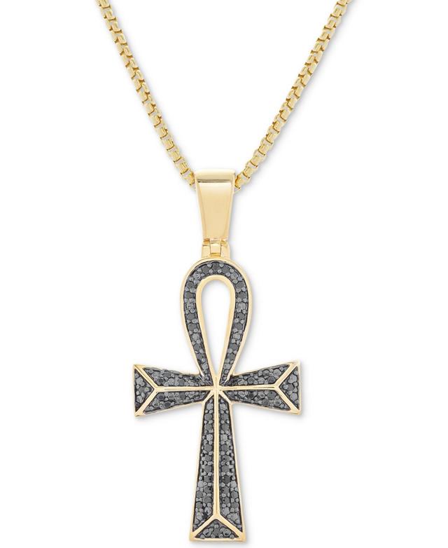 Mens Diamond Ankh Cross 22 Pendant Necklace (1/4 ct. t.w.) in 14k Gold-plated Sterling Silver and Sterling Silver Product Image